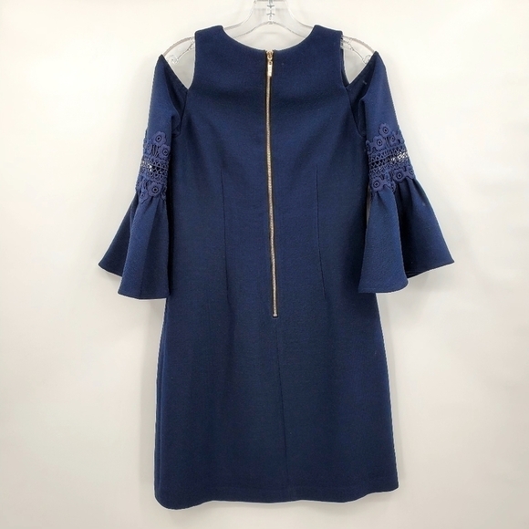 Eliza J Navy Blue Cold Shoulder Bell Sleeve Cocktail Dress - Picture 5 of 11